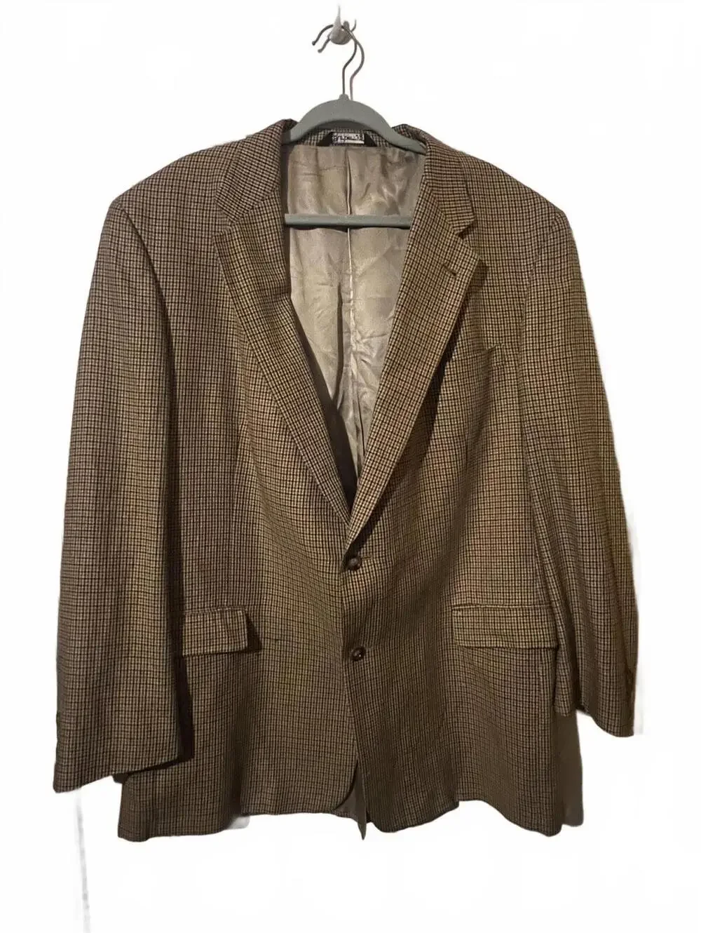 Burberrys Vintage Blazer Men's Brown Checkered 48L 100% silk